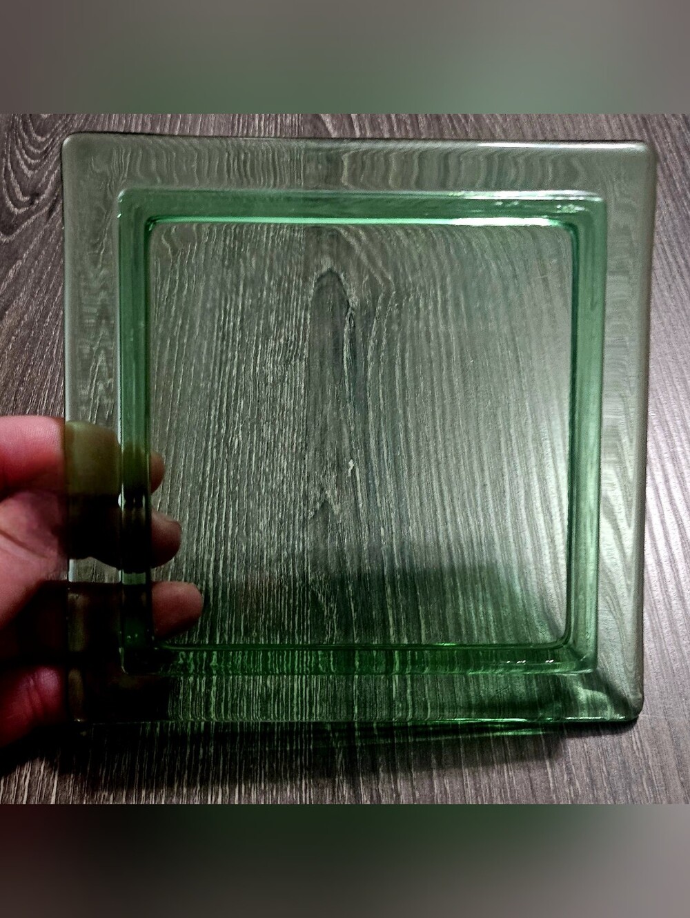 Vintage Green Glass Square Plate with raised edges